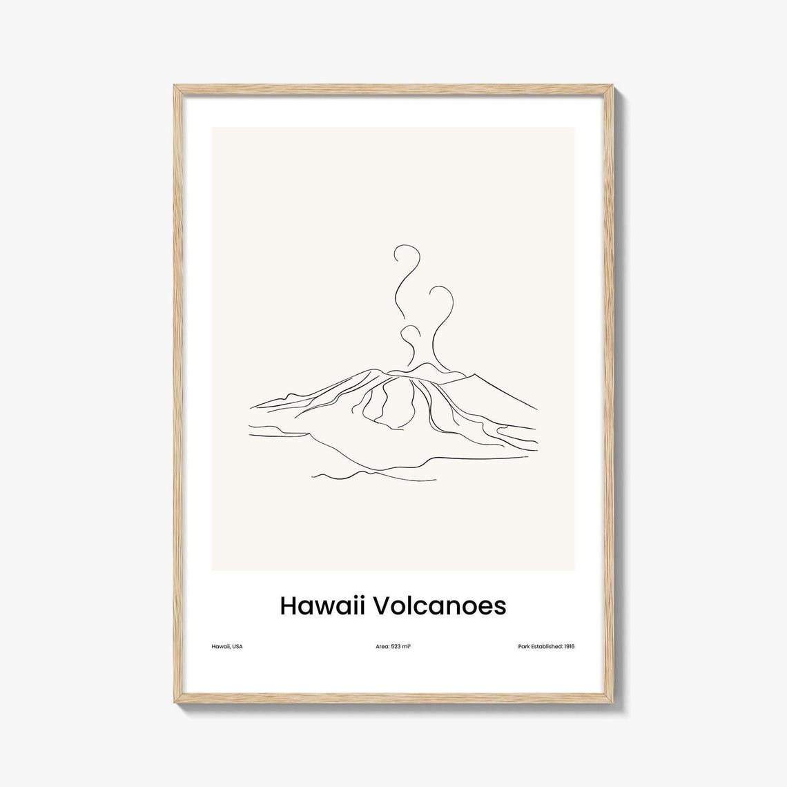 Hawaii Volcanoes Hawaii USA Erupting Volcano One Line Drawing Poster