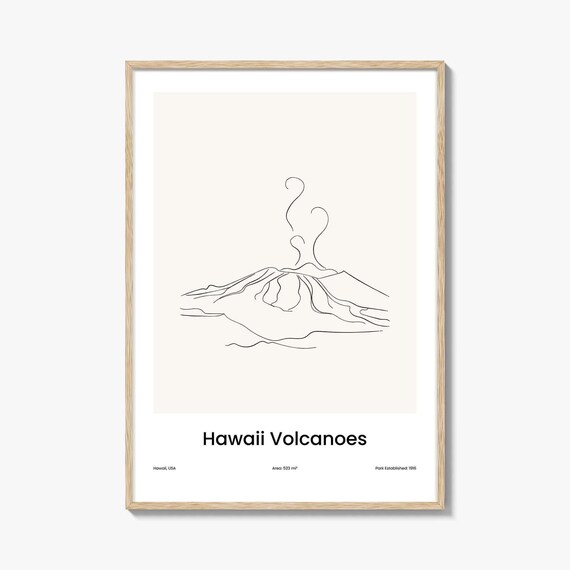 Hawaii Volcanoes Hawaii USA Erupting Volcano One Line Drawing Poster