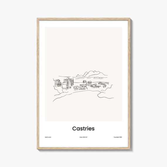 Castries Saint Lucia Harbor Coast One Line Minimalist Art Poster
