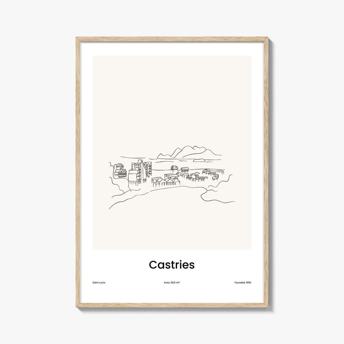 Castries Saint Lucia Harbor Coast One Line Minimalist Art Poster