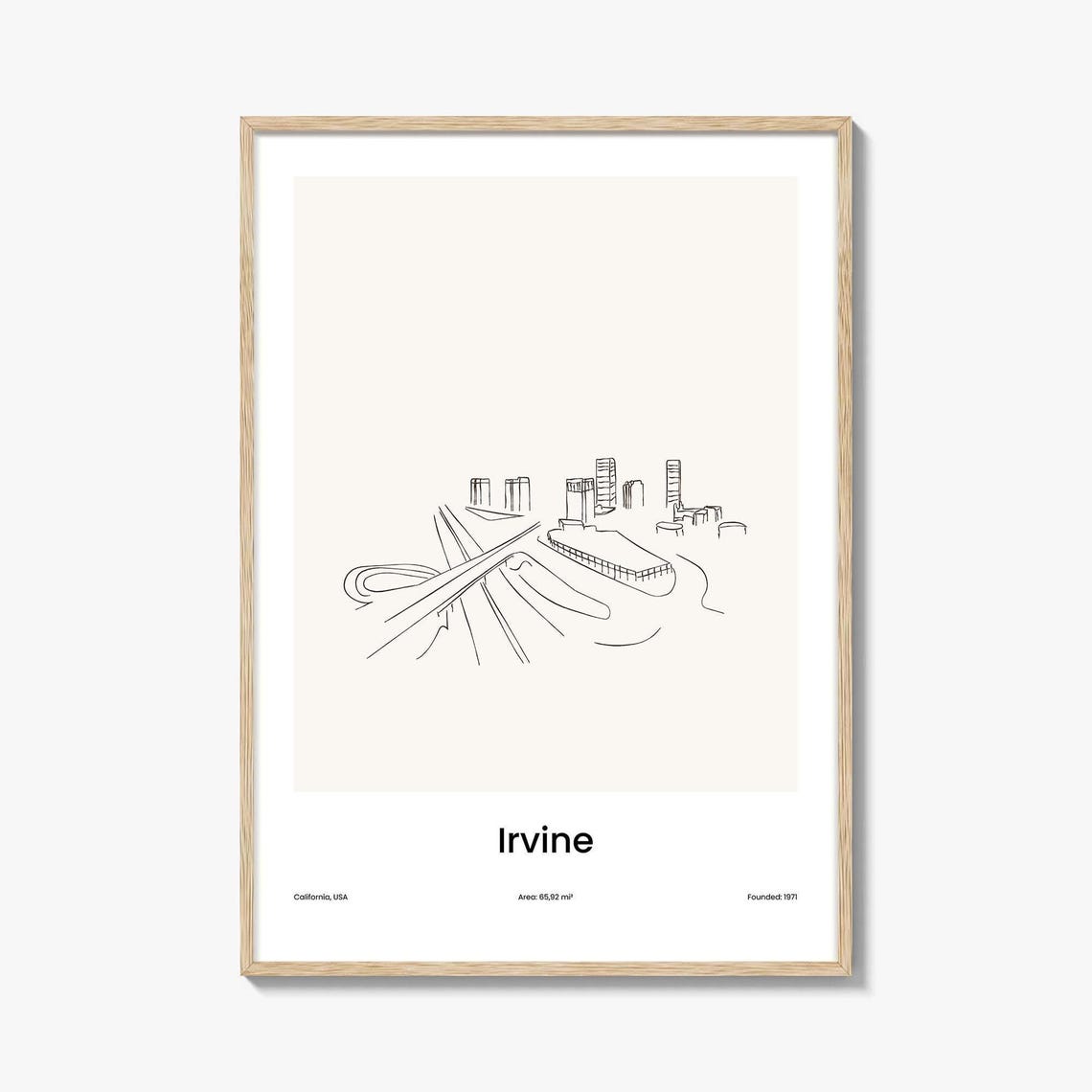 Irvine California Minimalist Line Drawing Cityscape Travel Poster