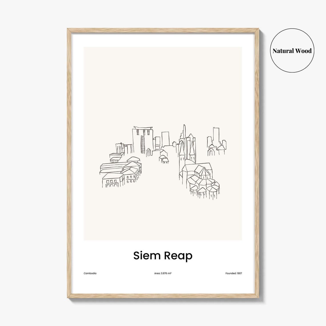 Siem Reap Cambodia Temple Town Street One Line Drawing Poster - Image 2
