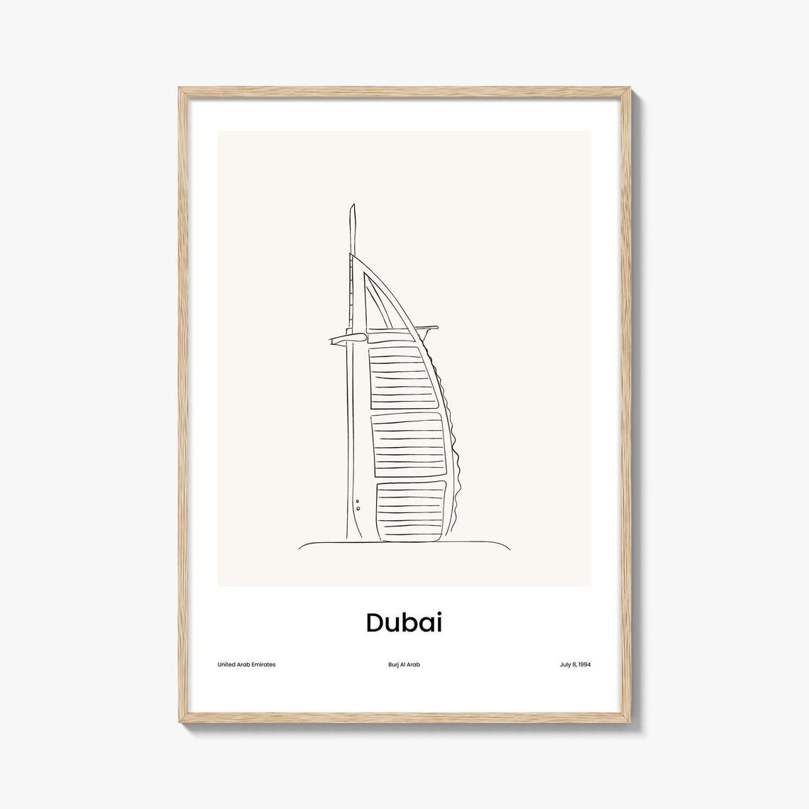 Dubai UAE Burj Al Arab Minimalist Line Drawing Iconic Hotel Poster