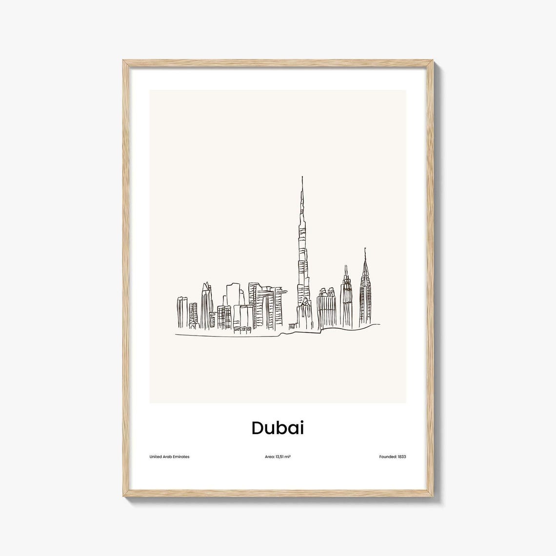 Dubai United Arab Emirates Burj Khalifa Skyline Line Art Poster