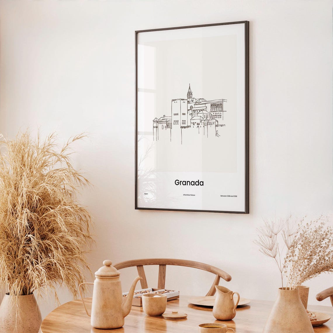 Granada Spain Alhambra Palace Minimalist Line Drawing Art Poster - Image 3