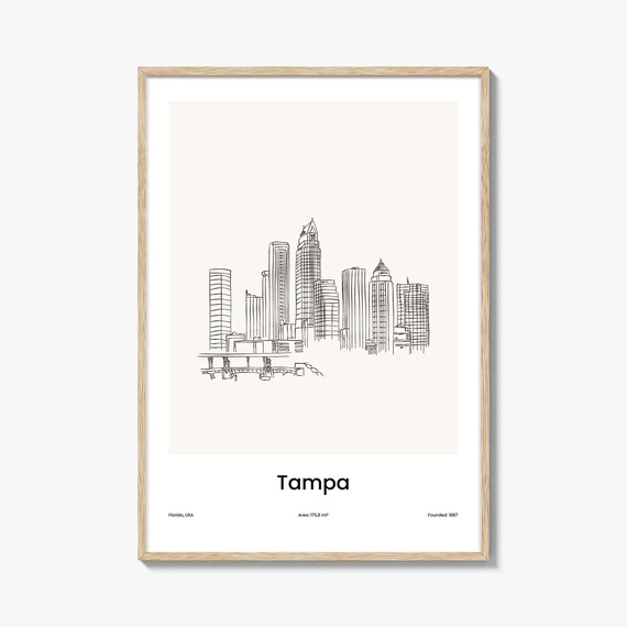 Tampa Florida Downtown Skyline Minimalist Line Drawing Art Poster