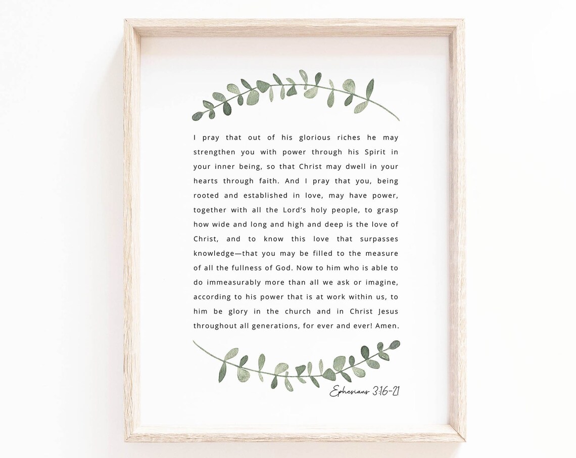 Ephesians 3:16-21 Rooted and Established in Love Botanical Scripture Poster