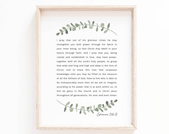 Ephesians 3:16-21 Rooted and Established in Love Botanical Scripture Poster