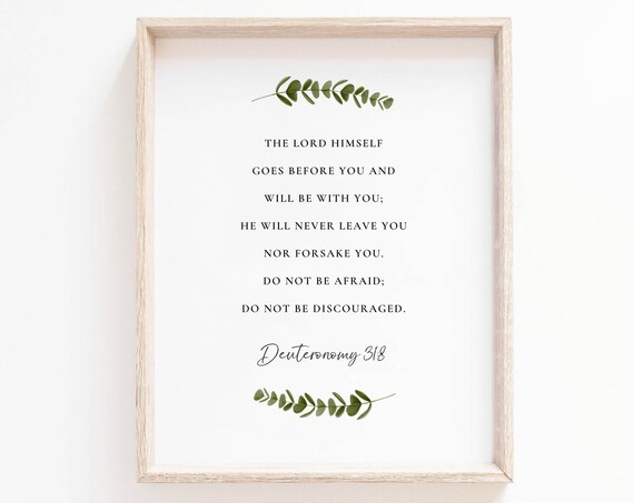 Deuteronomy 31:8 Do Not Be Afraid Christian Greenery Scripture Poster
