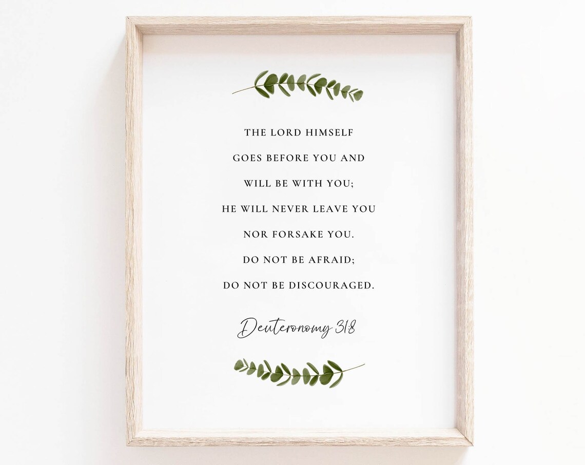 Deuteronomy 31:8 Do Not Be Afraid Christian Greenery Scripture Poster