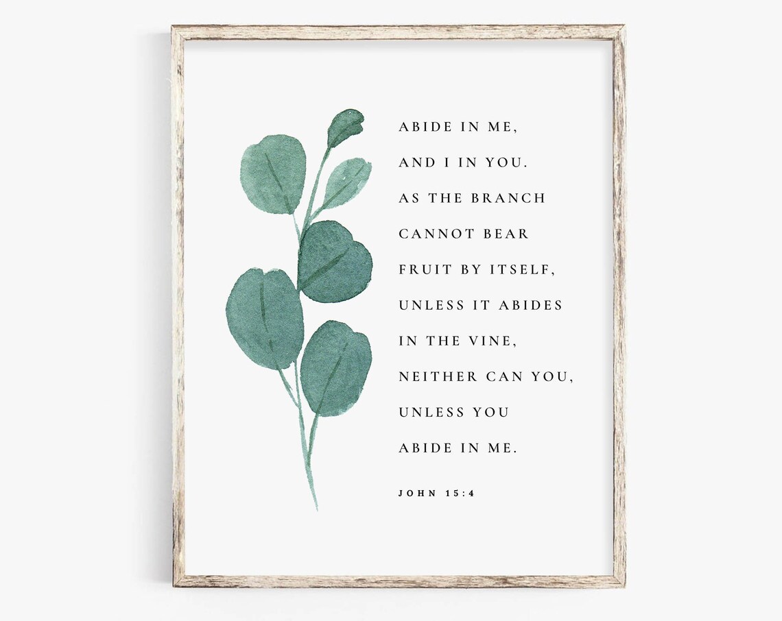John 15:4 Abide In Me Eucalyptus Branch Christian Scripture Poster - Image 2