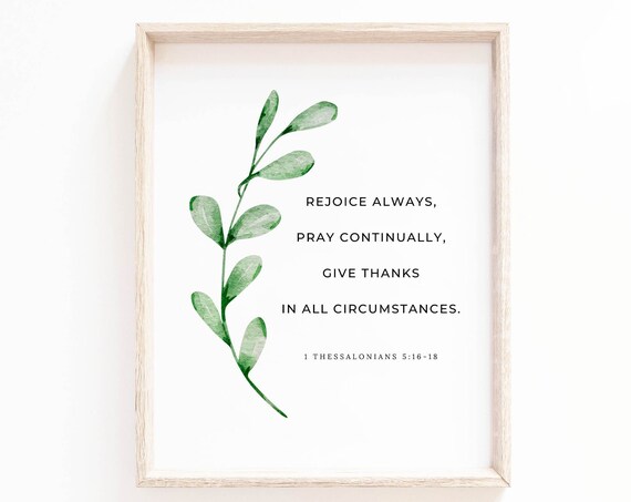 1 Thessalonians 5:16-18 Give Thanks Green Watercolor Branch Poster