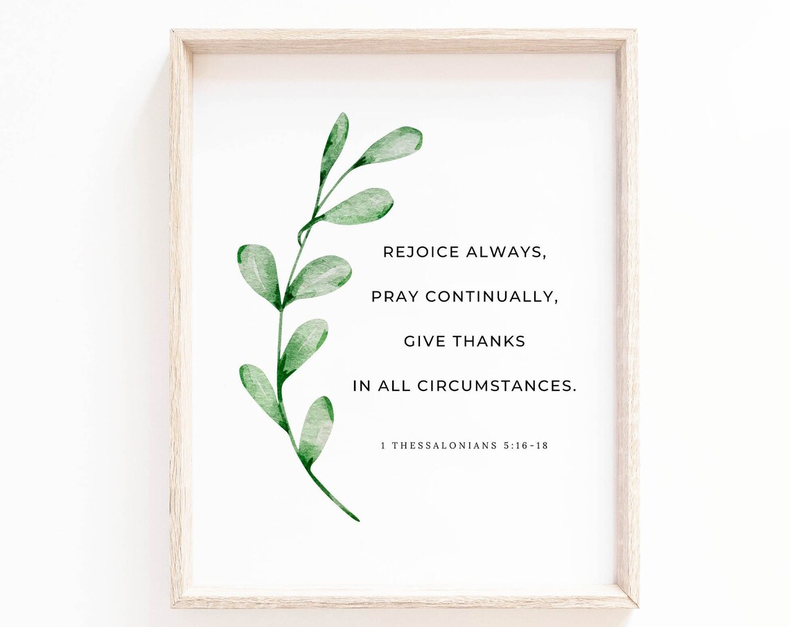 1 Thessalonians 5:16-18 Give Thanks Green Watercolor Branch Poster