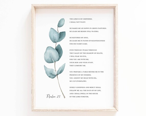 Psalm 23 Shepherd Text Eucalyptus Sprig Scripture Verse Poster