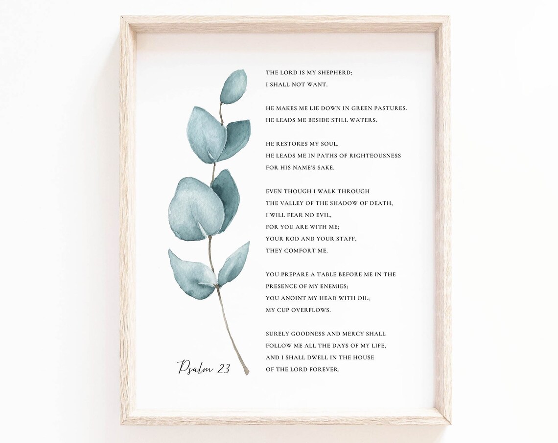 Psalm 23 Shepherd Text Eucalyptus Sprig Scripture Verse Poster