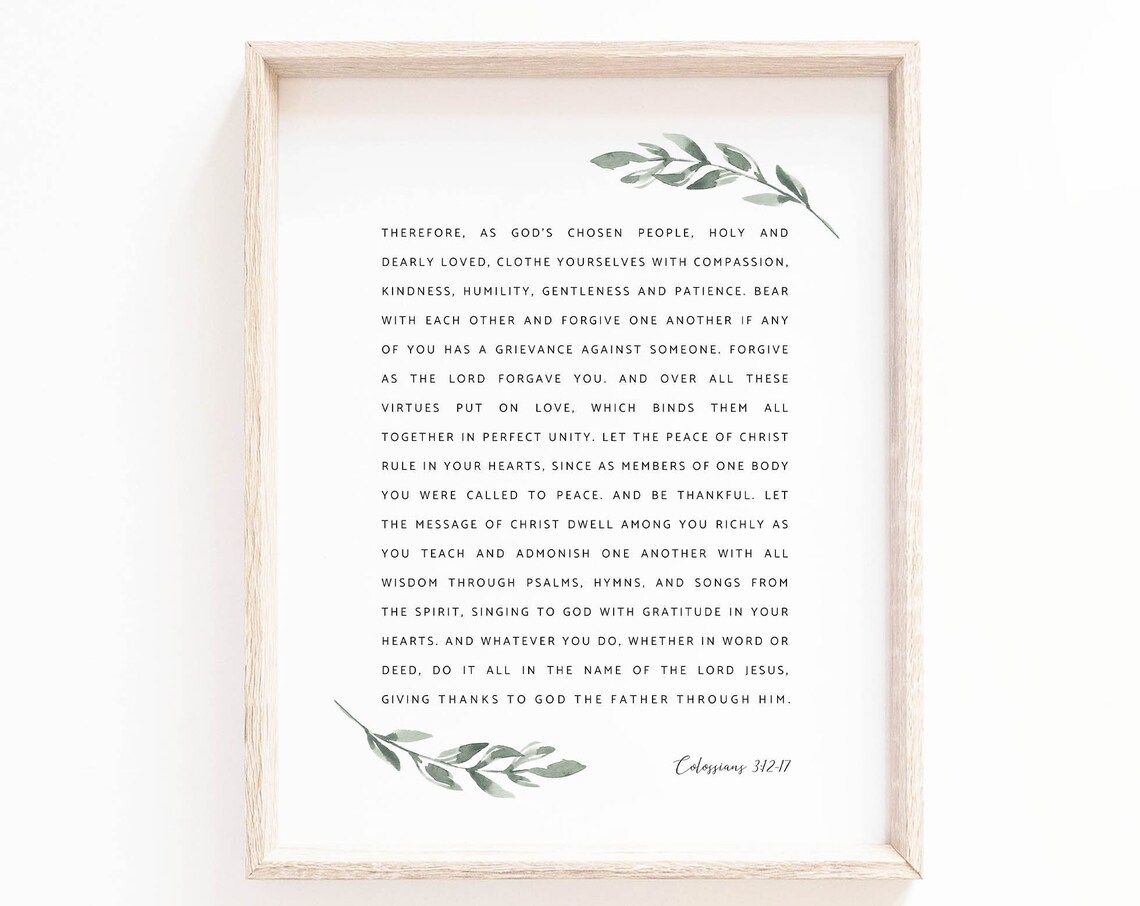 Colossians 3:12-17 Botanical Scripture Art Print