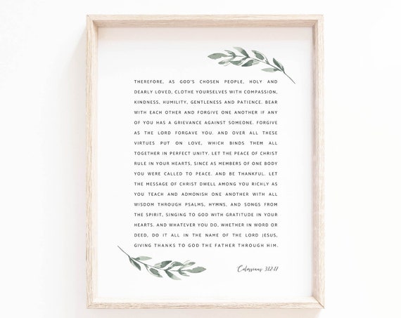 Colossians 3:12-17 Botanical Scripture Art Print