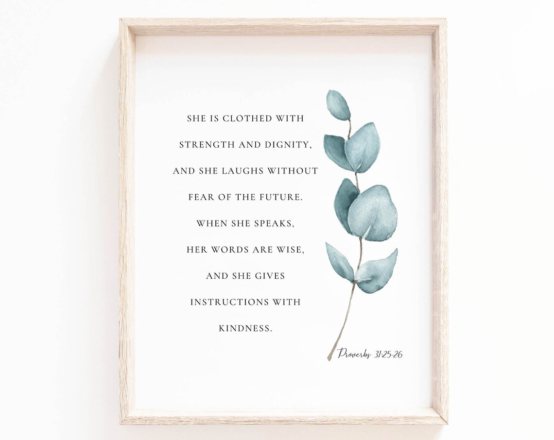 Proverbs 31:25-26 Clothed in Strength and Dignity Eucalyptus Poster - Image 2