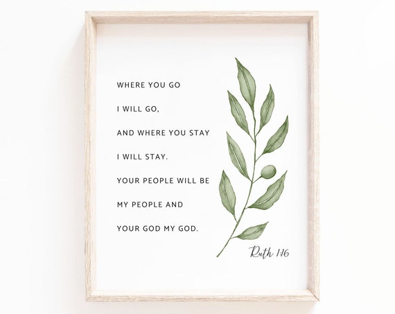 Ruth 1:16 Botanical Scripture Art Print for Christian Decor
