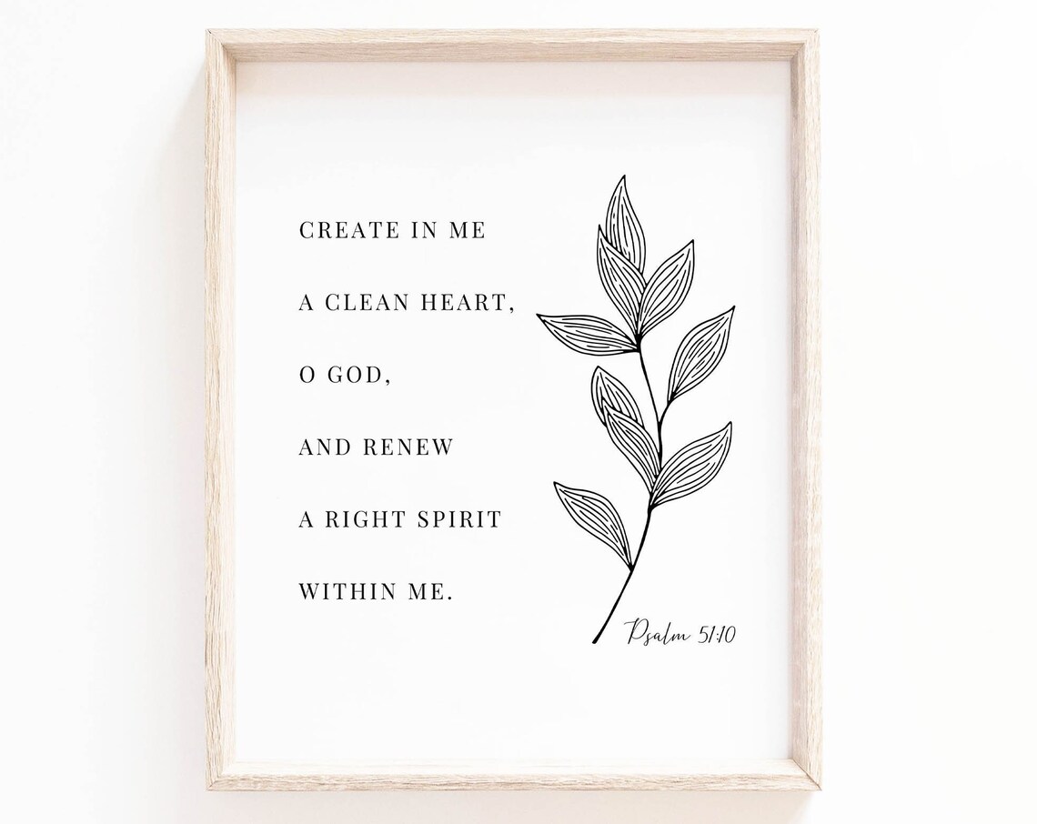 Psalm 51:10 Botanical Scripture Art Print, Christian Home - Image 2