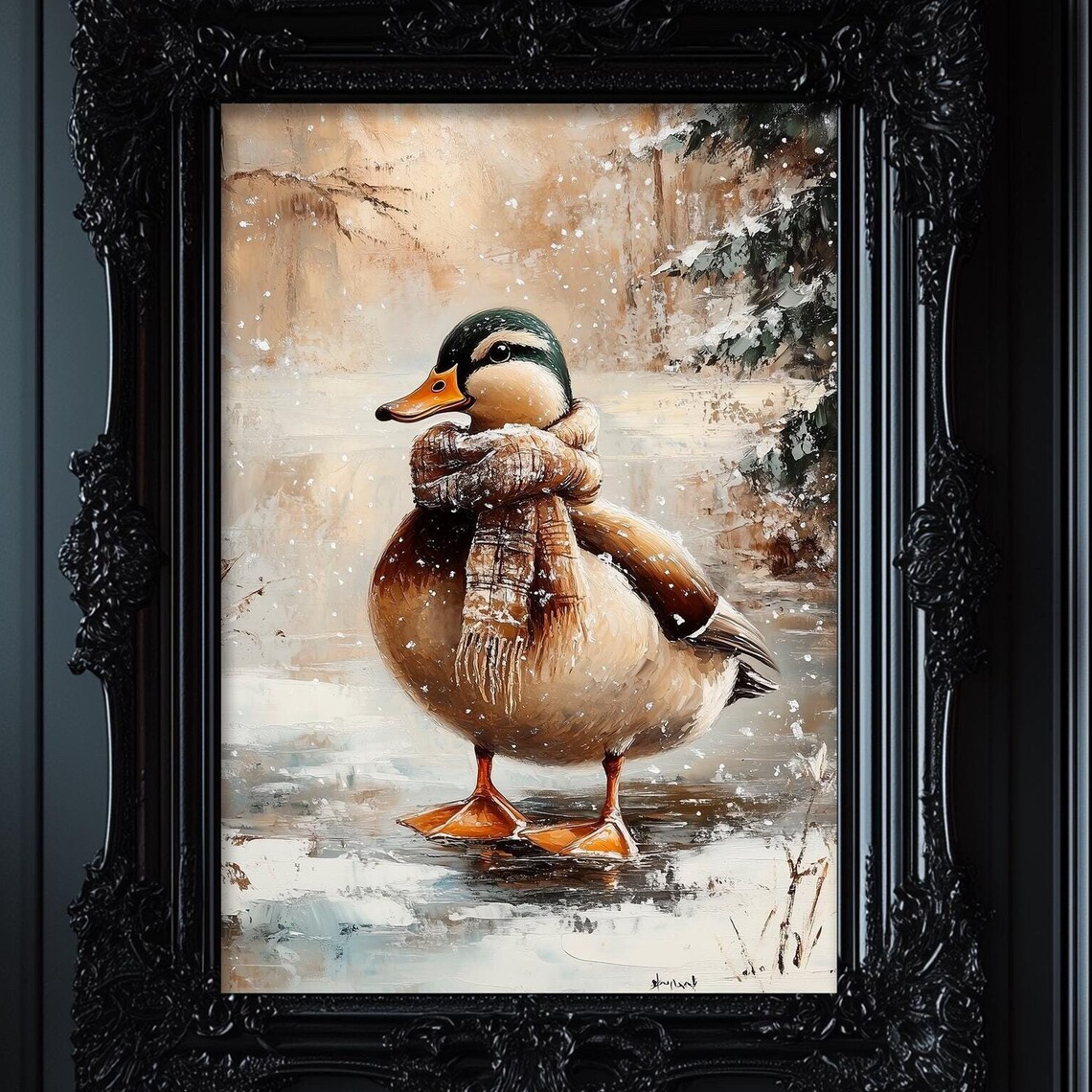 Winter Duck Vintage Christmas Farmhouse Art Print
