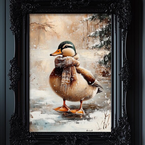 Winter Duck Vintage Christmas Farmhouse Art Print