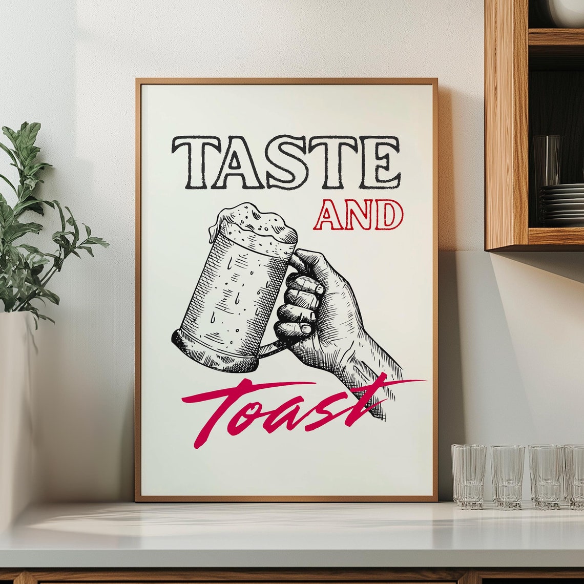 Taste And Toast Vintage Beer Mug Sketch Kitchen Bar Wall Poster - Image 2