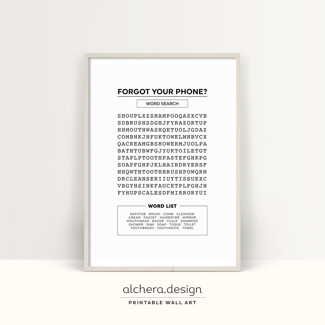 Forgot Your Phone Funny Bathroom Word Search Puzzle Art Poster