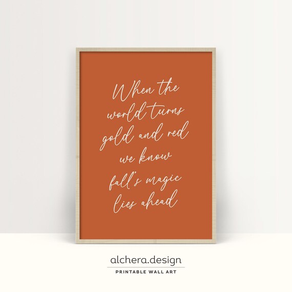 Fall Magic Poem Script Orange Autumn Inspirational Quote Print