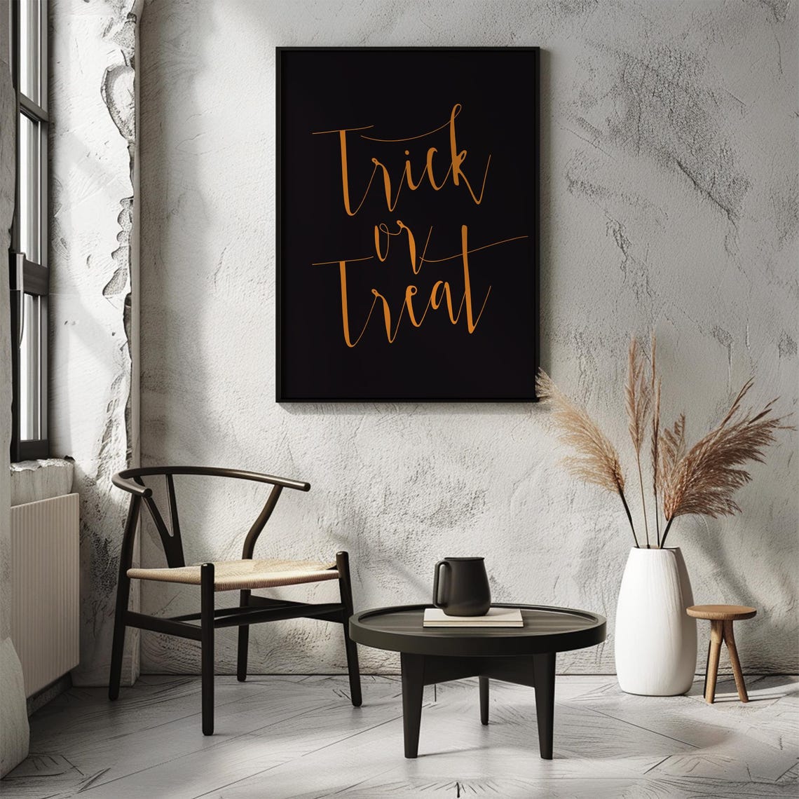 Trick or Treat Elegant Orange Calligraphy Halloween Art Poster - Image 2