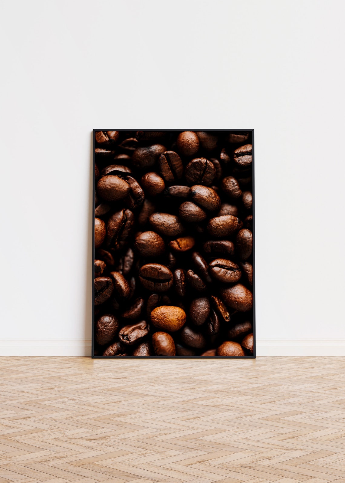 Roasted Coffee Beans Close Up Macro Photography Kitchen Art Poster