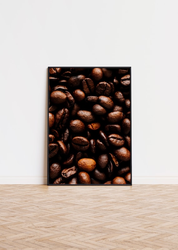 Roasted Coffee Beans Close Up Macro Photography Kitchen Art Poster