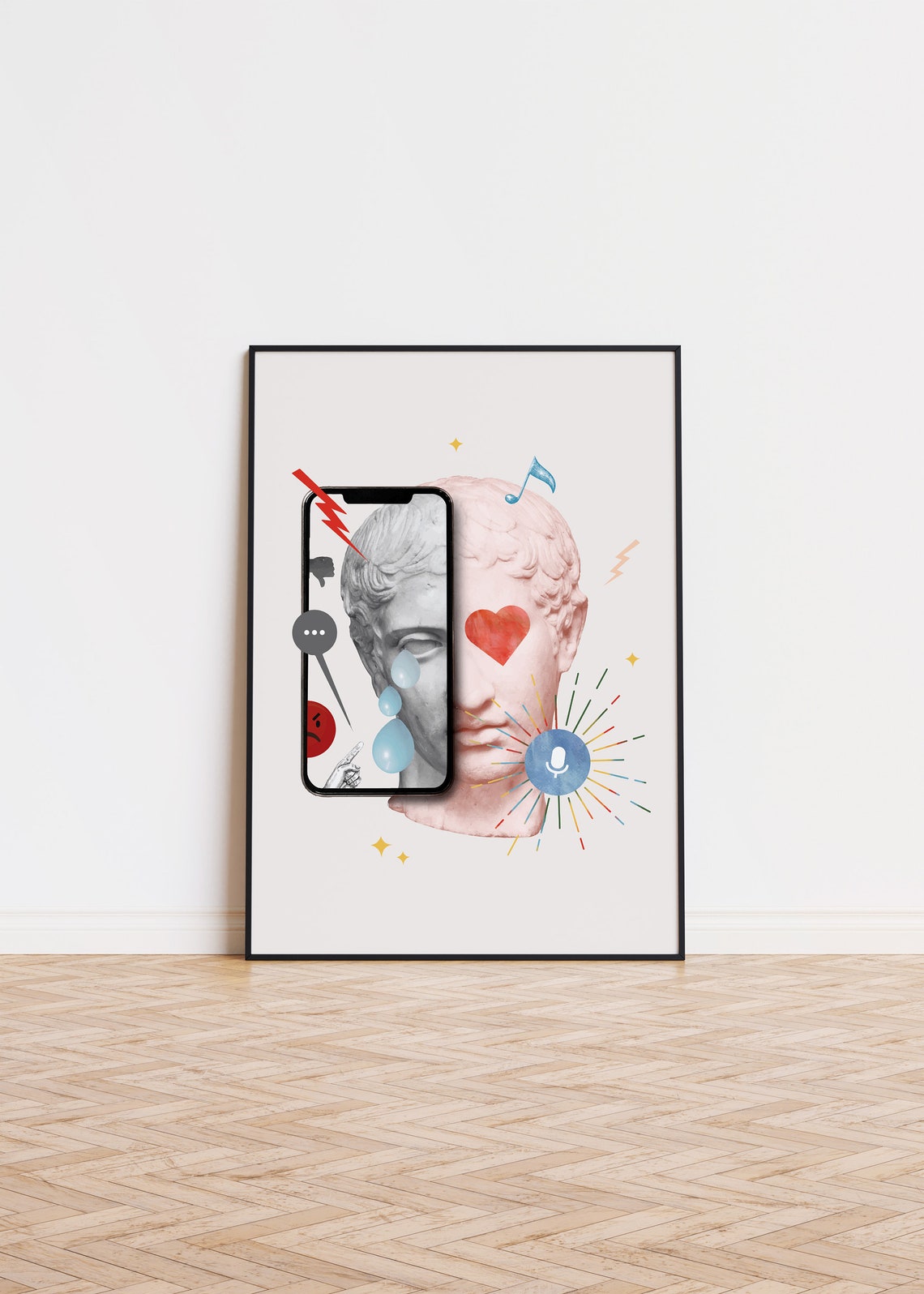 Media Influence Classical Statue Smartphone Surreal Pop Art Poster