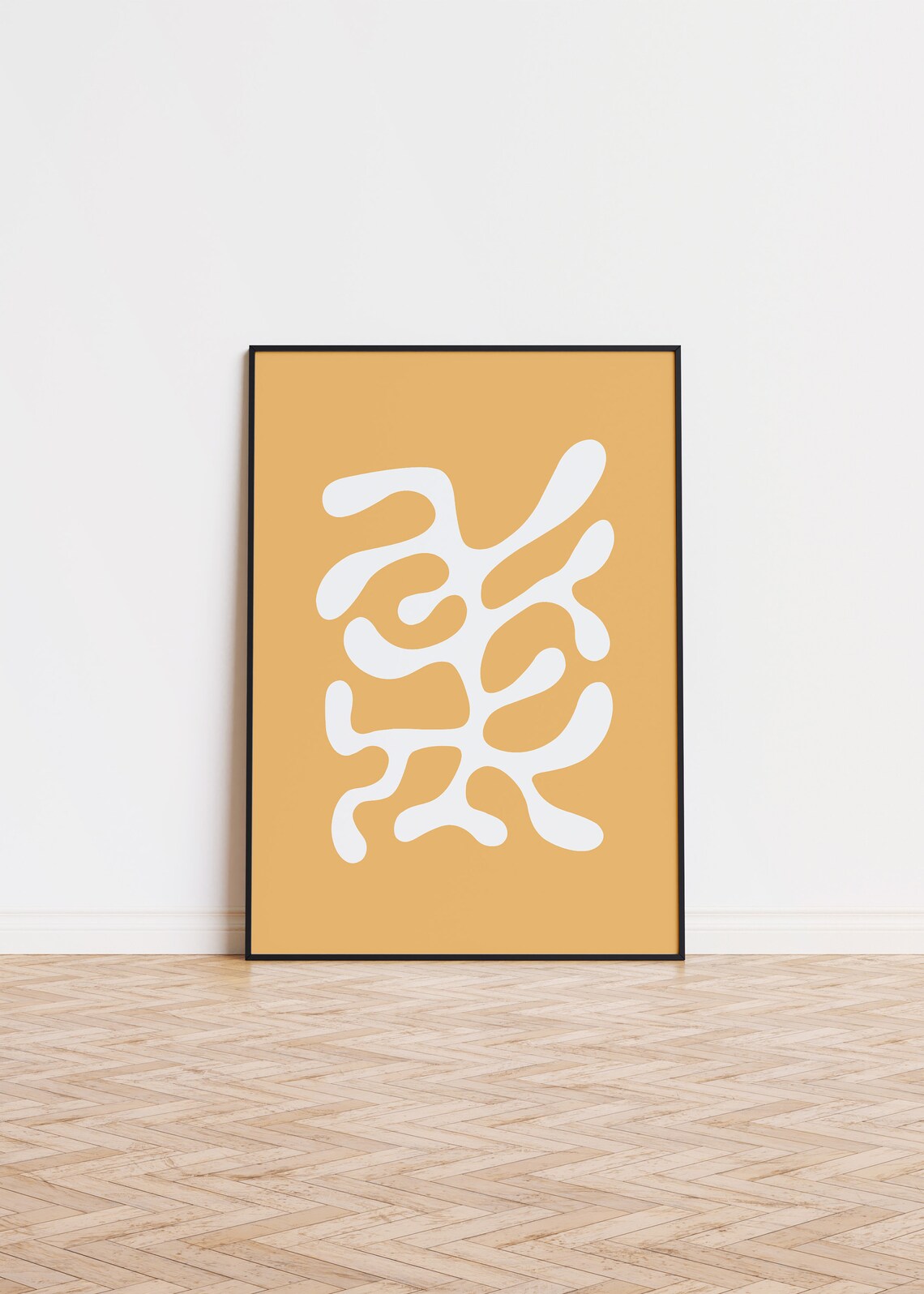 White Organic Coral Branch Ochre Yellow Abstract Modern Poster