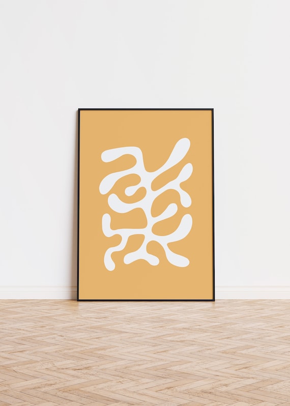 White Organic Coral Branch Ochre Yellow Abstract Modern Poster