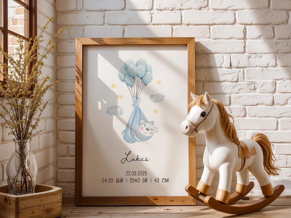 Personalized Baby Birth Stats Custom Watercolor Nursery Poster
