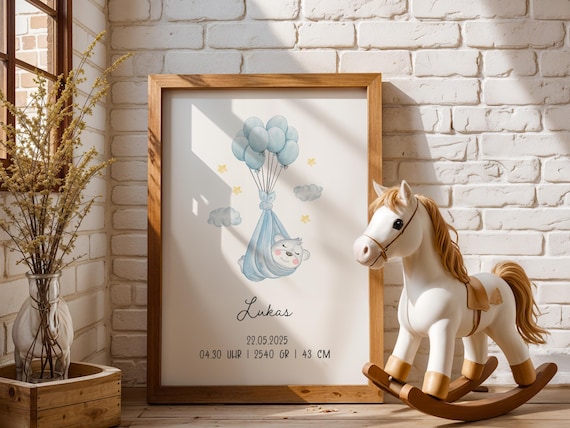 Personalized Baby Birth Poster Custom Nursery Wall Art With Name Date Weight Height Newborn Gift For Boys Girls