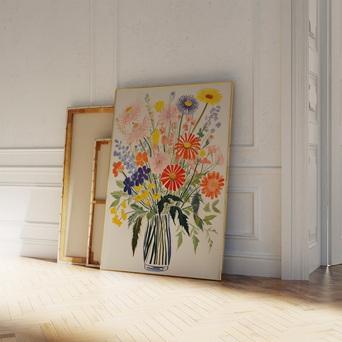 Colorful Flower Bouquet Vase Illustration Maximalist Floral Wall Print - Image 2