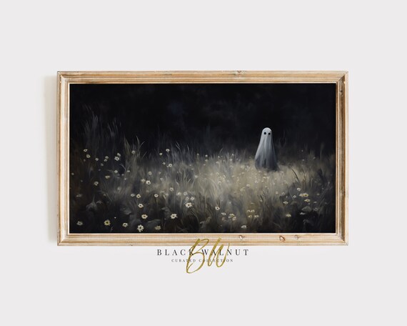 Frame Tv Halloween Ghost Art Frame Tv Moody Decor Ghost In Night Wildflowers Landscape Fall Art Tv Screensaver Frame Tv