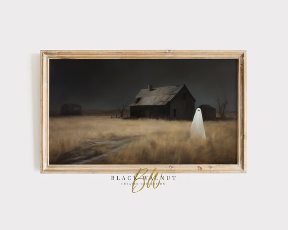 Ghost Frame Tv Art Halloween Moody Spooky Ghost In Fall Field Vintage Style Painting Frame Tv Cottagecore Decor Barn Ghost Art