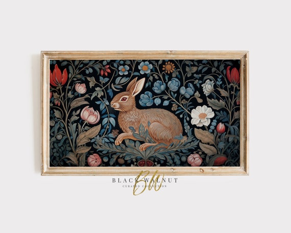 Rabbit Floral Easter Bunny Art Print, Cottagecore