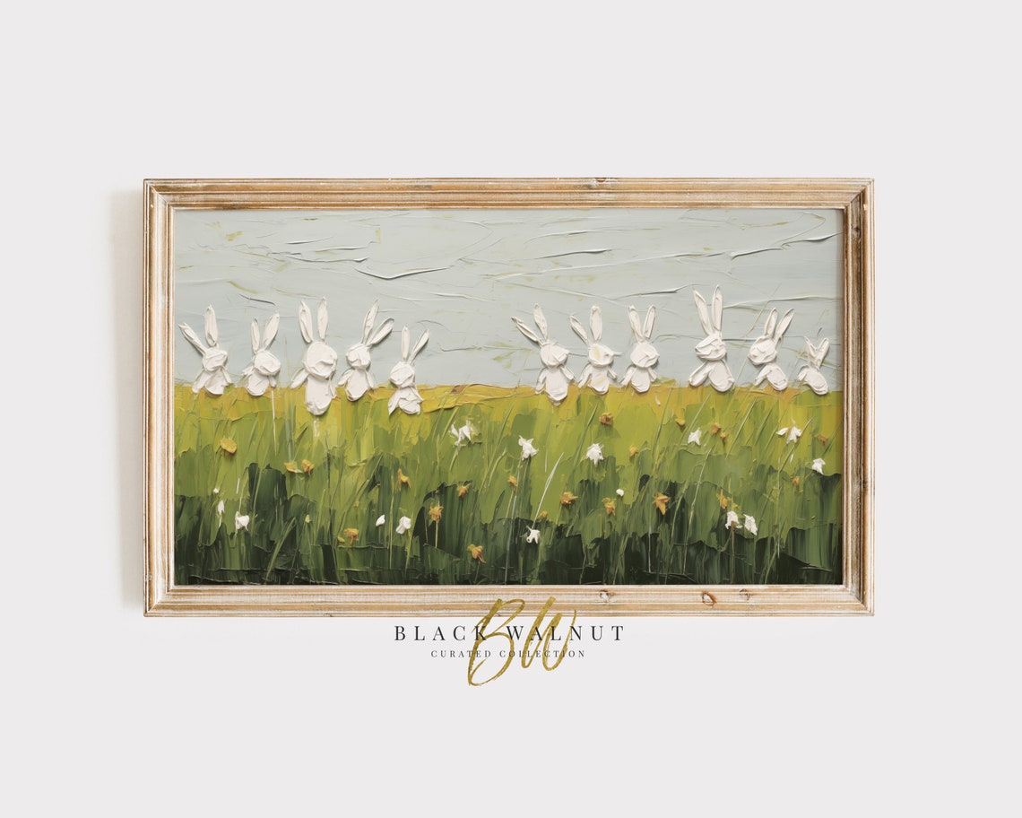 Frame Tv Art Abstract Bunny Rabbits In A Spring Field Cute Easter Bunny Painting For Frame Tv Easter Decor