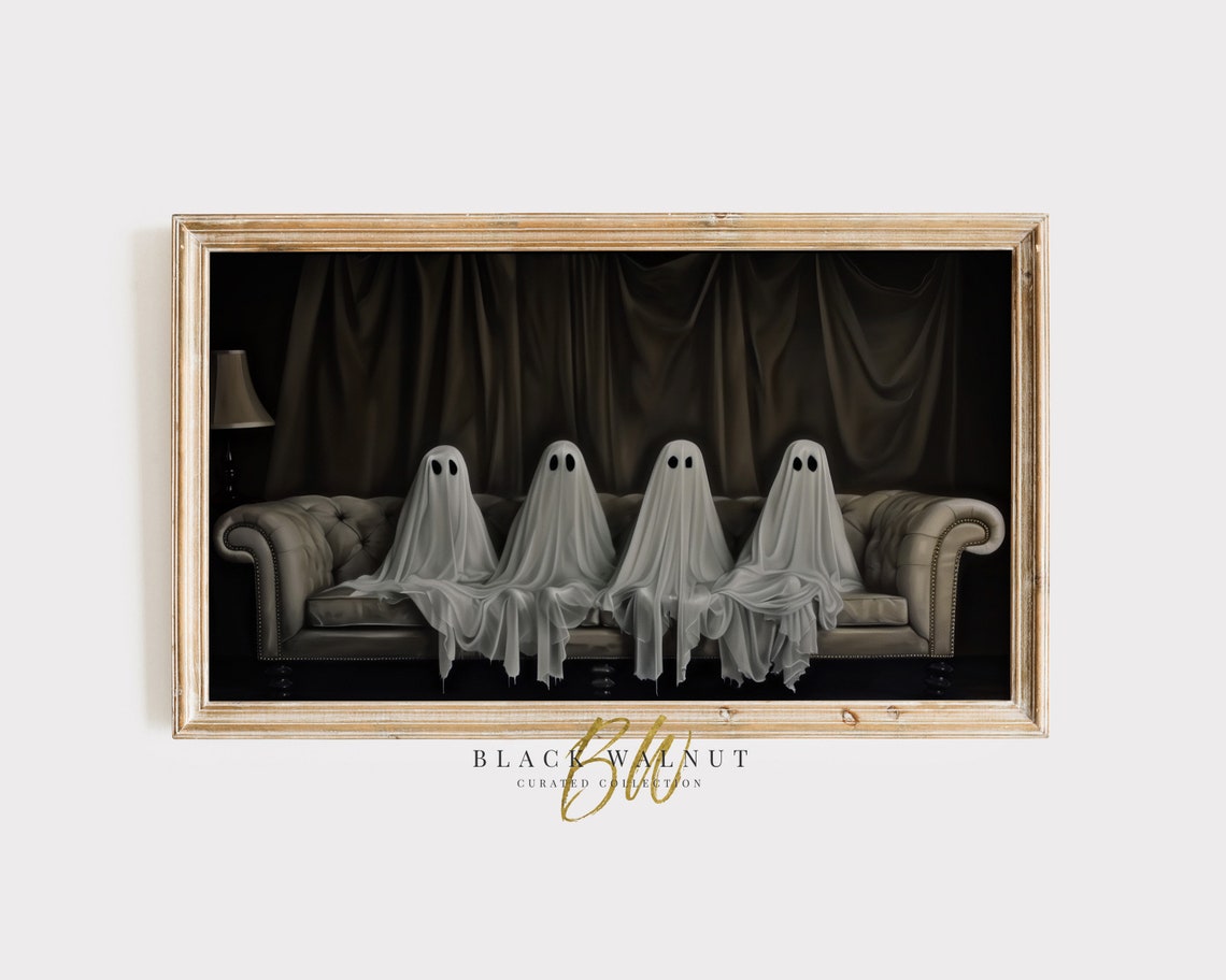 Four Ghosts Sitting on Couch Moody Family Portrait Halloween Poster