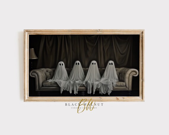 Four Ghosts Sitting on Couch Moody Family Portrait Halloween Poster