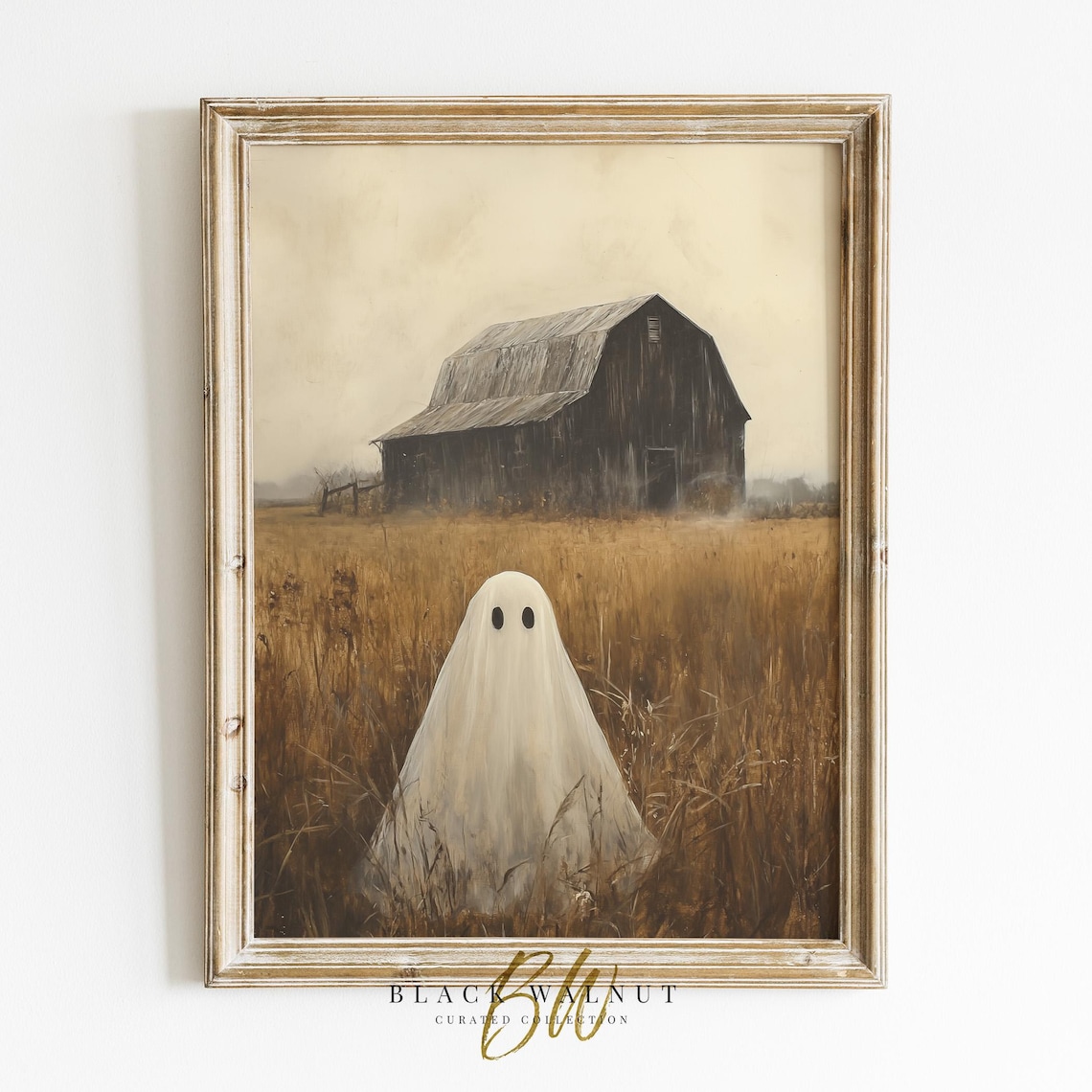 Ghost Wall Art Print, Vintage Halloween Field Scene