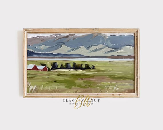 Frame Tv Art Rustic Farm Country Landscape Mid Century Modern Farmhouse Painting Simple Minimalist Landscape Fall Tv Screensaver