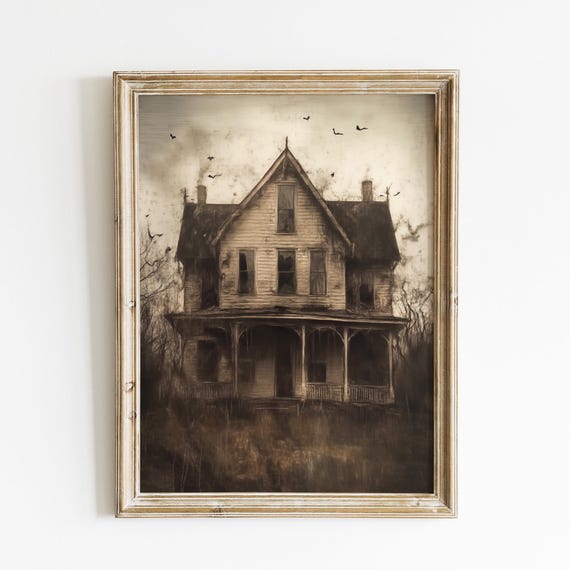 Haunted House Halloween Poster, Vintage Gothic Decor
