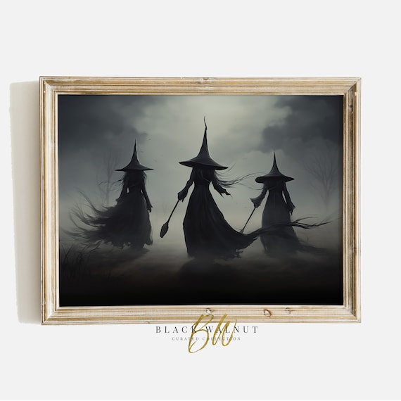 Three Witches Dark Storm Moody Gothic Witchy Halloween Wall Art Poster