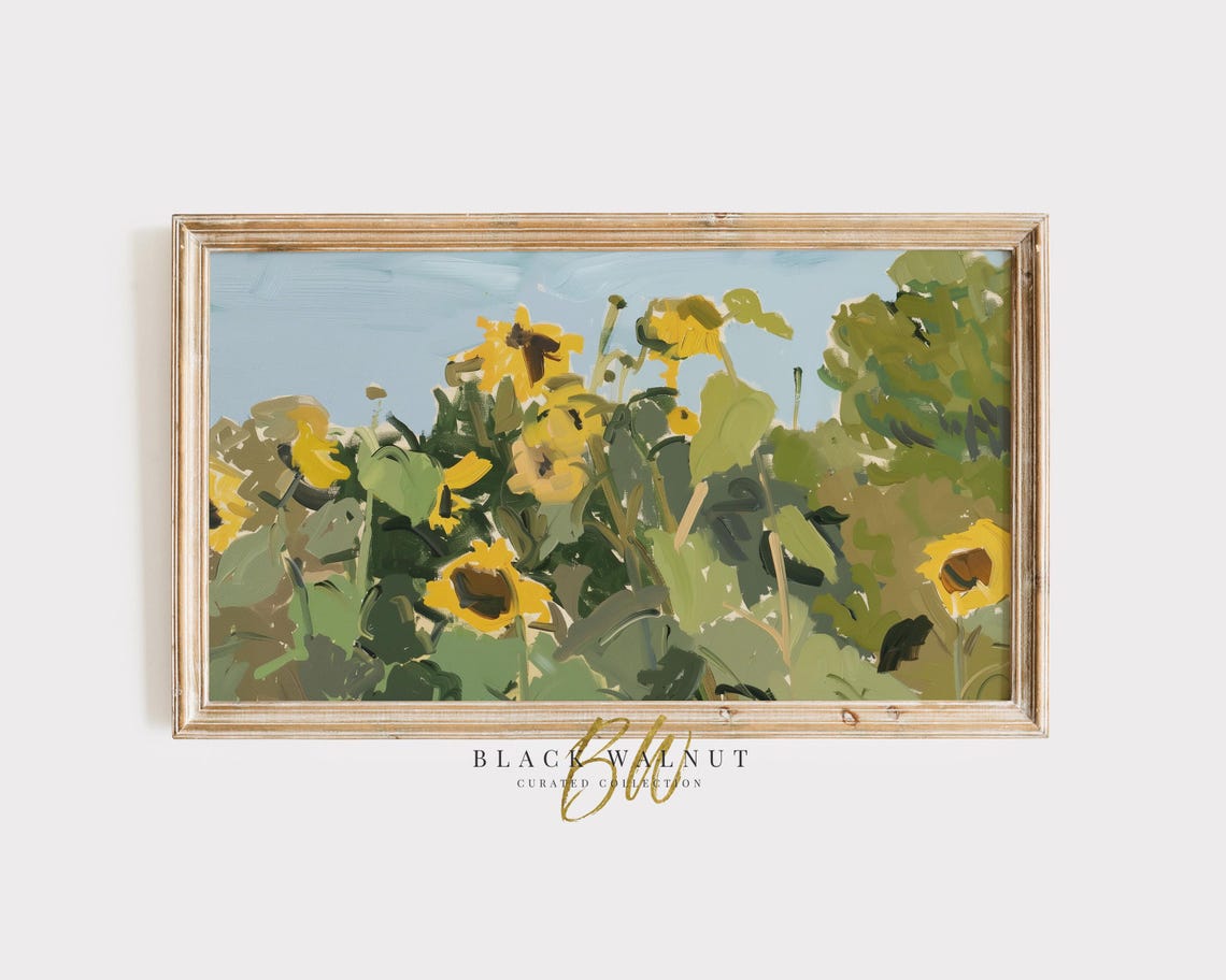 Tall Sunflowers Against Blue Sky Impressionist Floral Field Art Poster