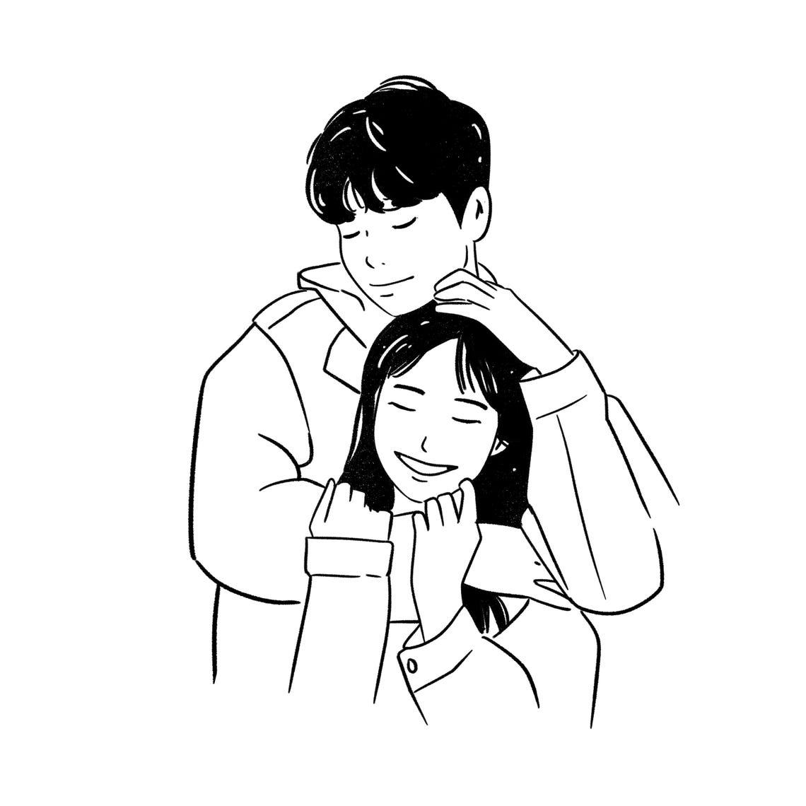 Sweet Minimalist Young Couple Half Heart Line Drawing Portrait Poster - Image 4